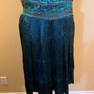 Matty M Teal Maxi Skirt with Embroidered Detail